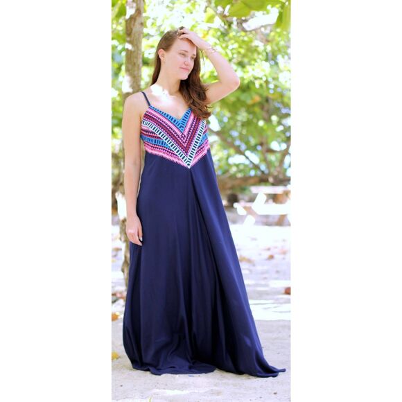 Mara Hoffman Navy Embroidered Maxi Tank Dress - Picture 1 of 6